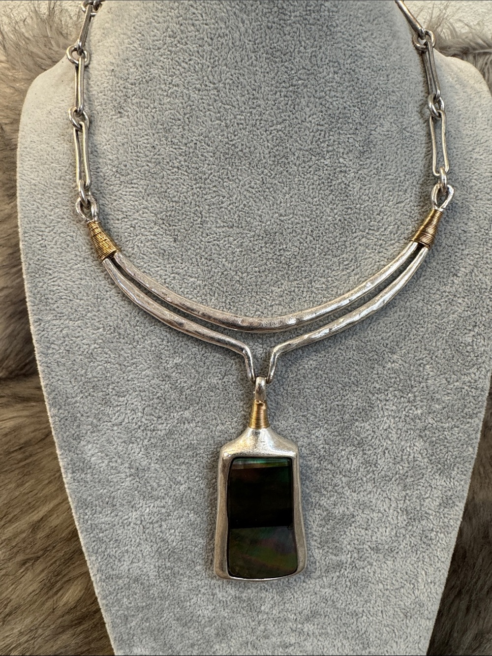 RLM by Robert Lee Morris Silver plate Pendant Necklace with Abalone Inlay